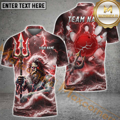 Maxcorners Dominate The Lanes With Poseidon Power Bowling Jersey Multicolor Option Customized Name, Team Name 3D Polo Shirt