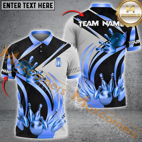 Maxcorners Enhance Your Team's Look With Custom Name, Team Name Gold Pin and Ball Bowling Polo Shirts