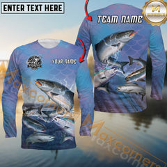 Maxcorners Salmon Fishing Legendary Catch Sun Protection Personalized Name, Team Name 3D Long Sleeve Shirt