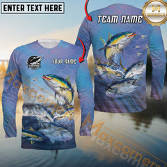 Maxcorners Tuna Fishing Legendary Catch Sun Protection Personalized Name, Team Name 3D Long Sleeve Shirt