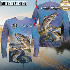Maxcorners Walleye Fishing Legendary Catch Sun Protection Personalized Name, Team Name 3D Long Sleeve Shirt