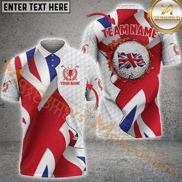 Maxcorners Golf United Kingdom Flag Fireball Style Customized Name, Team Name 3D Unisex Shirt