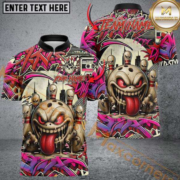 Maxcorners Bowling Mad Bowl Graffiti Style Multicolor Customized Name, Team Name 3D Shirts