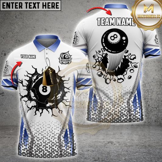 Maxcorners Billiards White & Gold 8-Ball Multicolor Customized Name, Team Name 3D Shirt