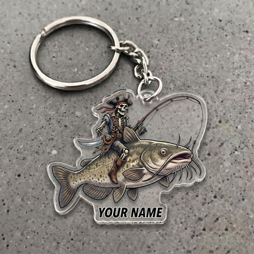 Maxcorners Catfish Fishing Pirate Skull Angler Personalized Name 3D Keychain And Ornament