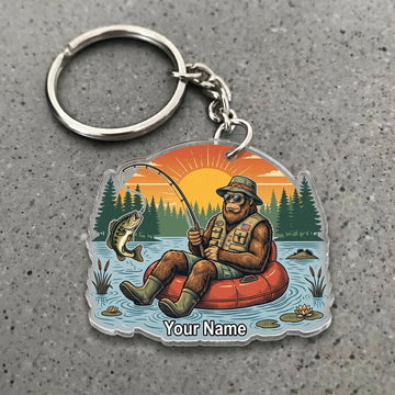Maxcorners Largemouth Bass Fishing Bigfoot Angler Sunset Personalized Name 3D Keychain And Ornament