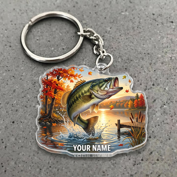 Maxcorners Largemouth Bass Fishing Autumn Lake Personalized Name 3D Keychain And Ornament