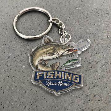 Maxcorners Catfish Fishing Jumping Fish Personalized Name 3D Keychain And Ornament