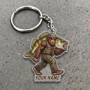 Maxcorners Walleye Fishing Bigfoot Angler Personalized Name 3D Keychain And Ornament
