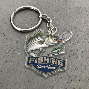 Maxcorners Striped Bass Fishing Jumping Fish Personalized Name 3D Keychain And Ornament