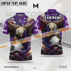 Maxcorners Customized Name Premium Eagle American Flag Pattern Golf Multicolor Option 3D Polo Shirt