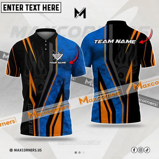 Maxcorners Billiards 8 Ball Flaming Victory Multicolor Options Personalized Name, Team Name 3D Polo Shirt (6 Colors)