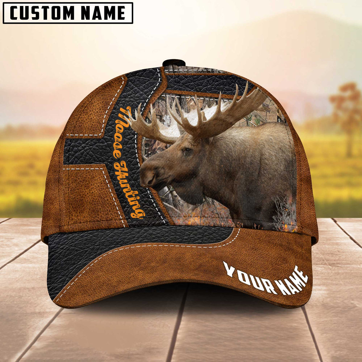 Maxcorners Majestic Moose Hunting Multicolor Personalized Name 3D Cap