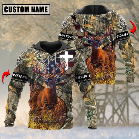 Maxcorners Grass Brown Wilderness Deer Hunting Personalized Name 3D Hoodie