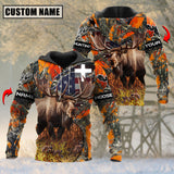 Maxcorners Orange Wilderness Moose Hunting Custom Name Shirt 3D All Over Printed Clothes