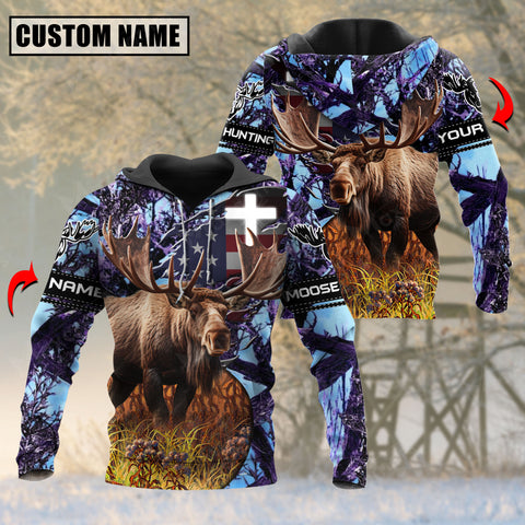 Maxcorners Purple Wilderness Moose Hunting Custom Name Shirt 3D All Over Printed Clothes