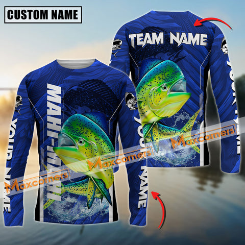 Maxcorners Mahi-Mahi Fishing Jersey Tournament Sun Protection Personalized Name, Team Name Long Sleeve Shirt