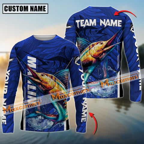 Maxcorners Marlin Fishing Jersey Tournament Sun Protection Personalized Name, Team Name Long Sleeve Shirt