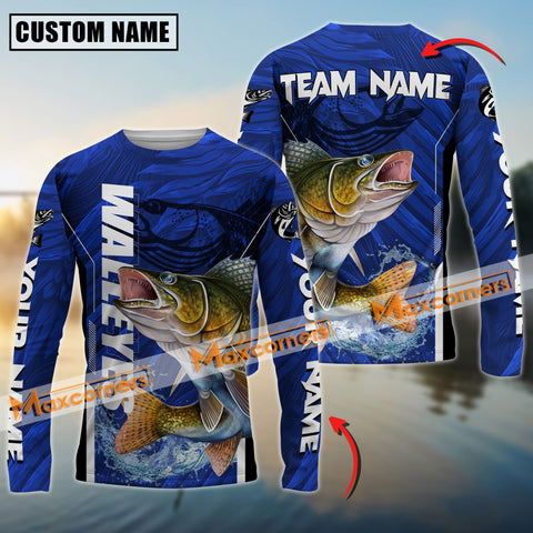 Maxcorners Walleyes Fishing Jersey Tournament Sun Protection Personalized Name, Team Name Long Sleeve Shirt