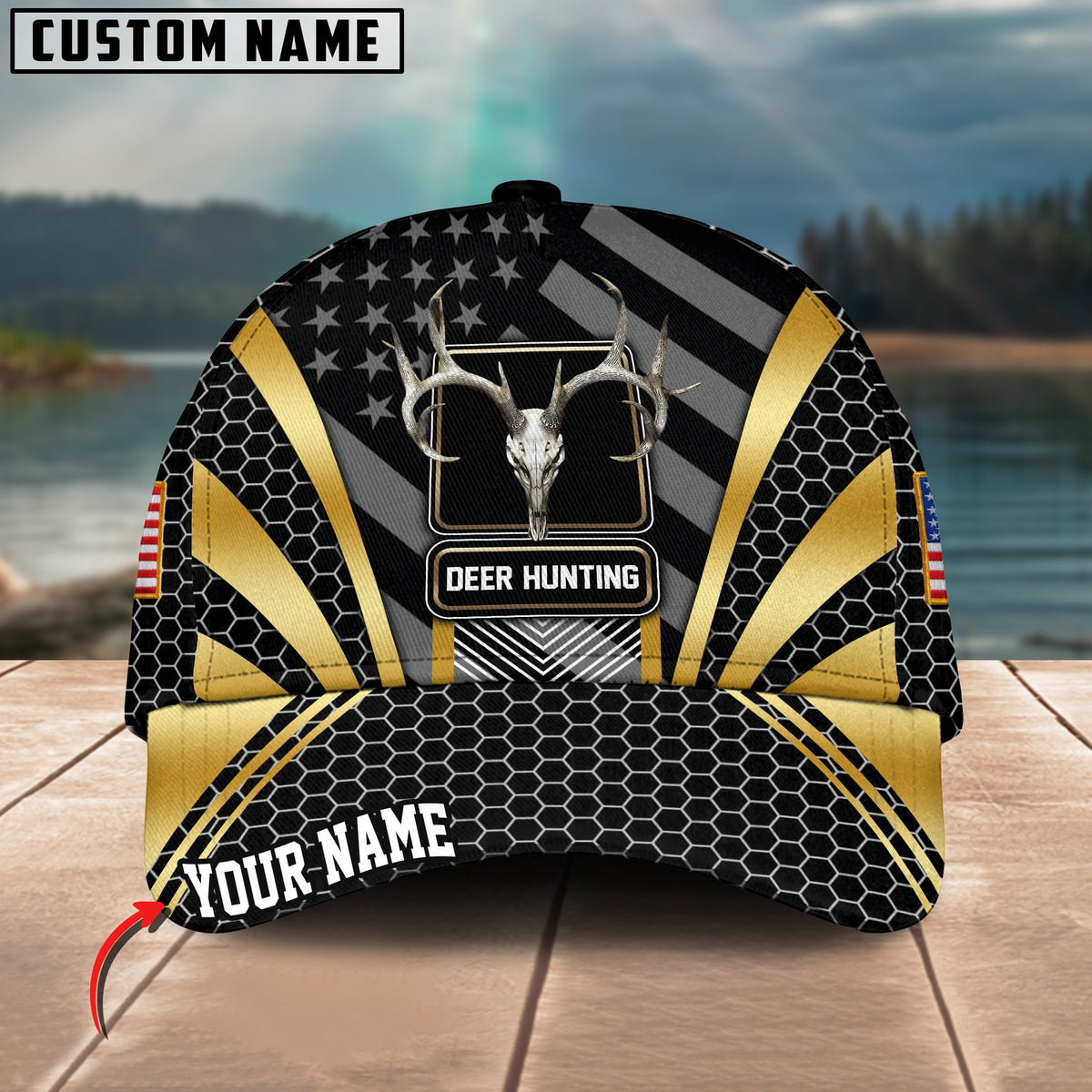 Maxcorners Deer Hunting Hexagon Pattern Multicolor Personalized Name 3D Cap