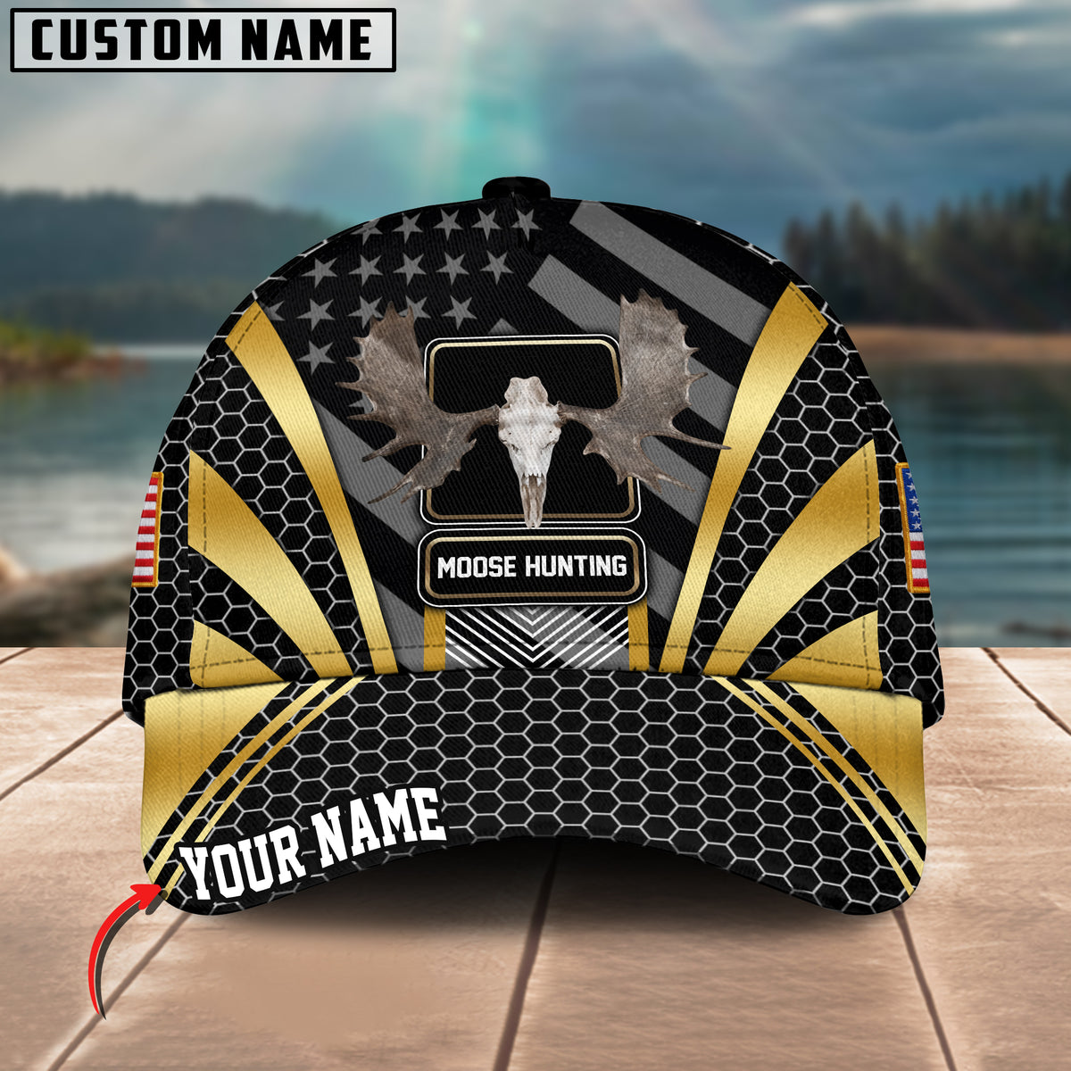 Maxcorners Moose Hunting Hexagon Pattern Multicolor Personalized Name 3D Cap