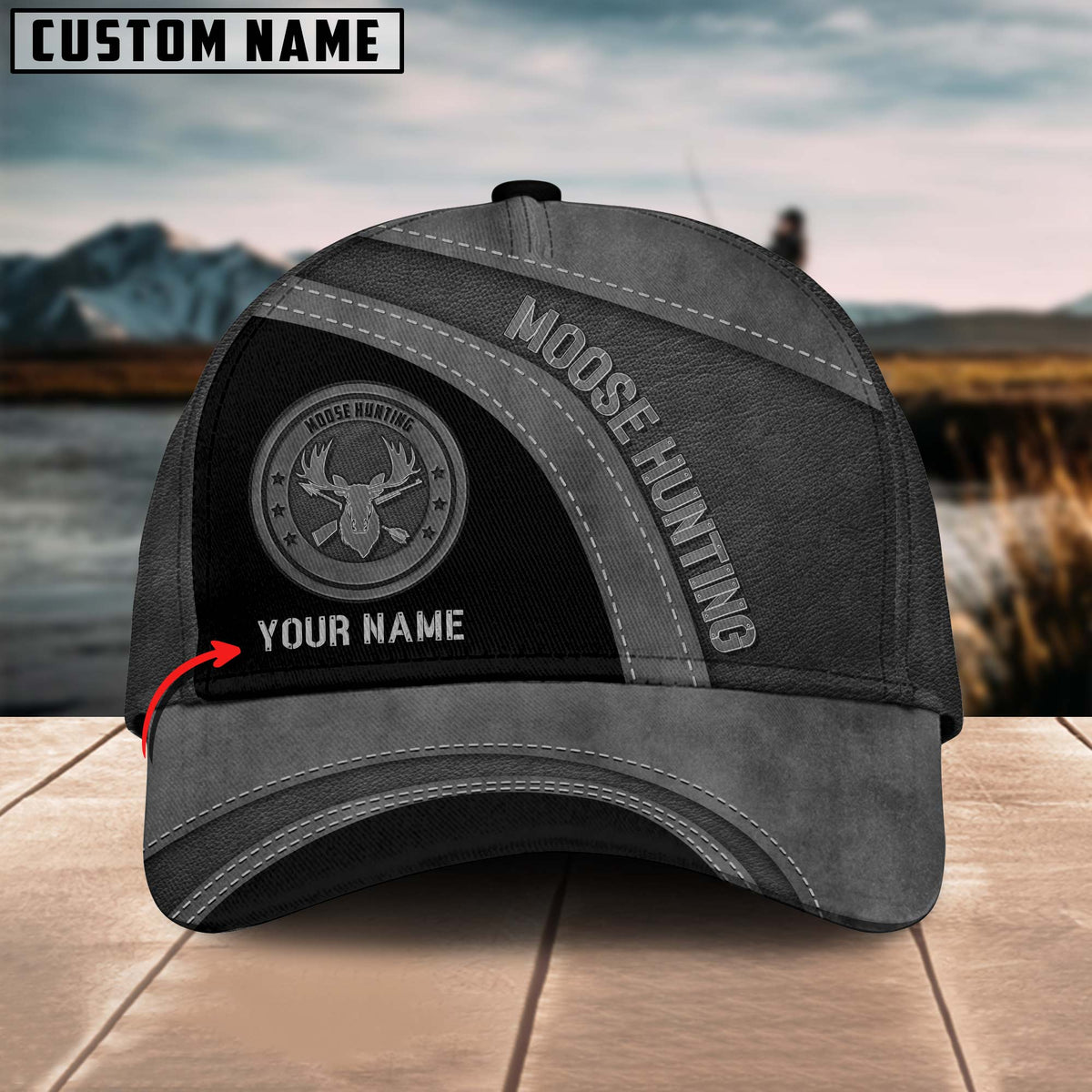 Maxcorners Moose Hunting Leather Pattern Multicolor Personalized Name 3D Cap