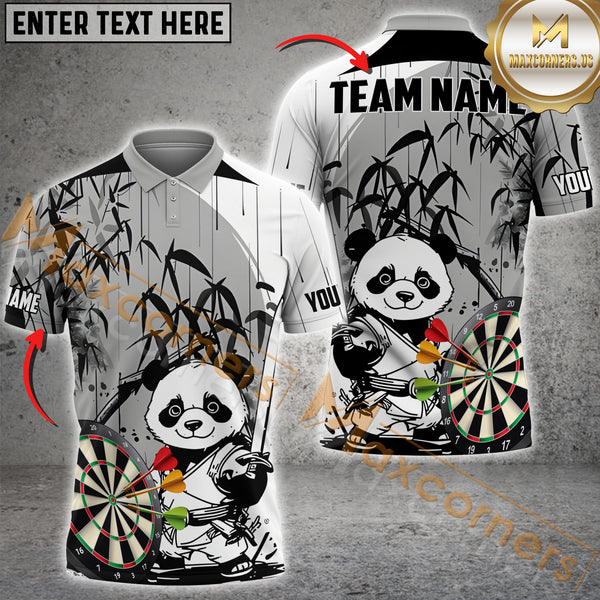 Maxcorners Darts Funny Panda Customized Name, Team Name 3D Polo Shirt