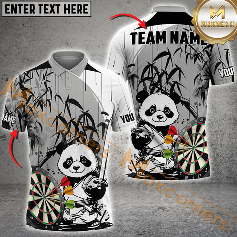 Maxcorners Darts Funny Panda Customized Name, Team Name 3D Polo Shirt