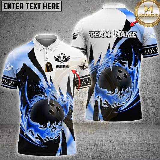 Maxcorners Flaming Bowling Ball Swirl Multicolor Customized Name, Team Name 3D Shirt