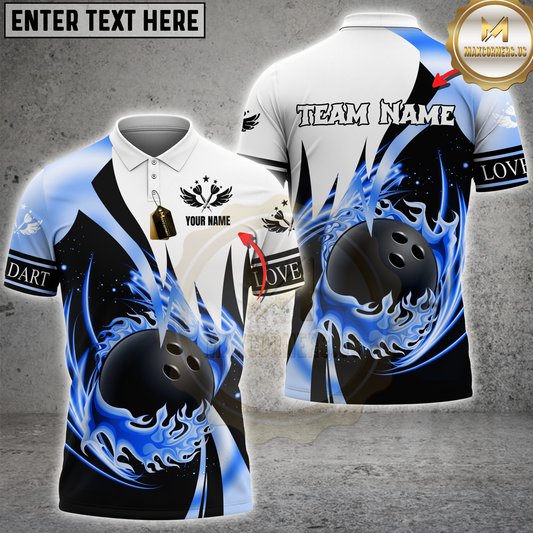 Maxcorners Flaming Bowling Ball Swirl Multicolor Customized Name, Team Name 3D Shirt