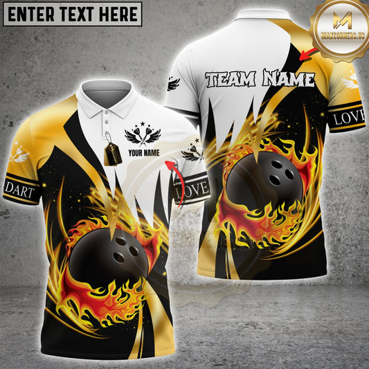 Maxcorners Flaming Bowling Ball Swirl Multicolor Customized Name, Team Name 3D Shirt