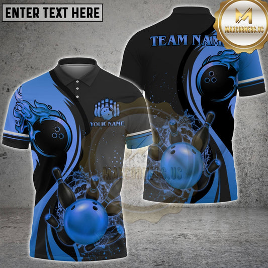 Maxcorners Bowling Black Gold Strike Design Multicolor Customized Name, Team Name 3D Shirt (4 Colors)