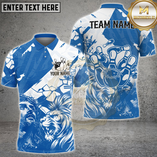 Maxcorners Bowling Lion King Strike Multicolor Customized Name, Team Name 3D Shirt (4 Colors)