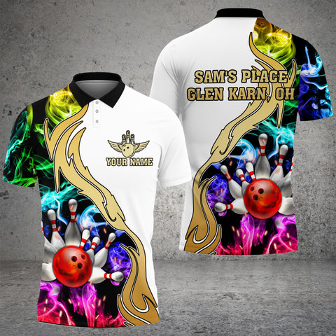 Maxcorners Bowling And Pins Multicolor Golden Smoke Pattern Customized Name 3D Shirt For Danny