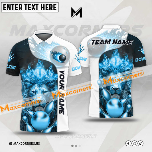 Maxcorners Bowling Ball And Pins Lion King Multicolor Option Customized Name, Team Name 3D Shirt (4 colors)