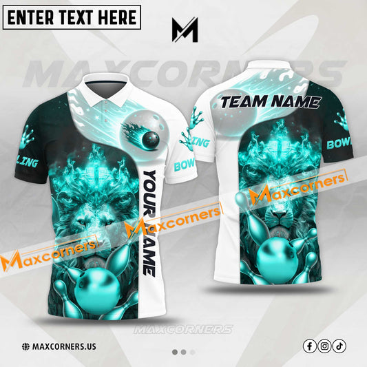 Maxcorners Bowling Ball And Pins Lion King Multicolor Option Customized Name, Team Name 3D Shirt (4 colors)