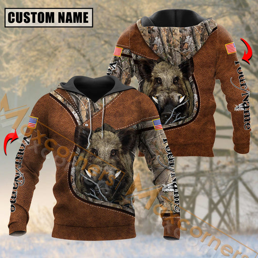 Maxcorners Wilderness Boar Hunting Mutilcolor Custom Name Shirt 3D All Over Printed Clothes (2 Colors)