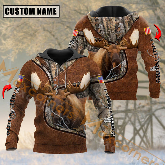 Maxcorners Wilderness Moose Hunting Mutilcolor Custom Name Shirt 3D All Over Printed Clothes (2 Colors)