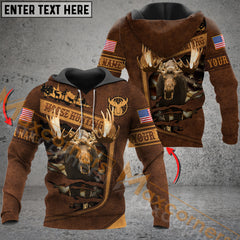 Maxcorners Wilderness Moose Hunting USA Flag Mutilcolor Custom Name Shirt 3D All Over Printed Clothes