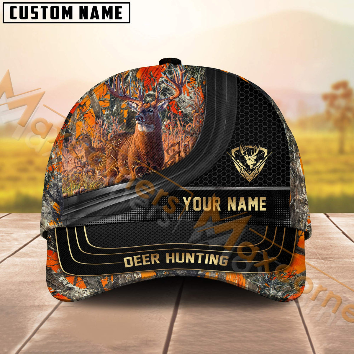 Maxcorners Camouflage Deer Hunting Hexagon Pattern Multicolor Personalized Name 3D Cap