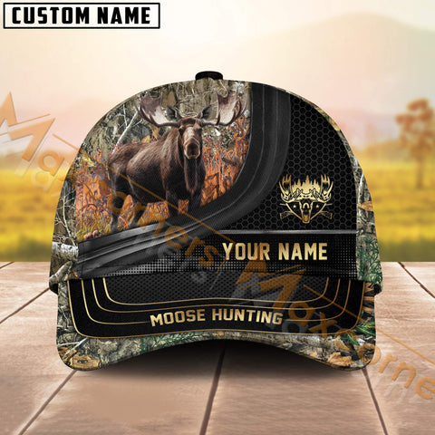 Maxcorners Camouflage Moose Hunting Hexagon Pattern Multicolor Personalized Name 3D Cap