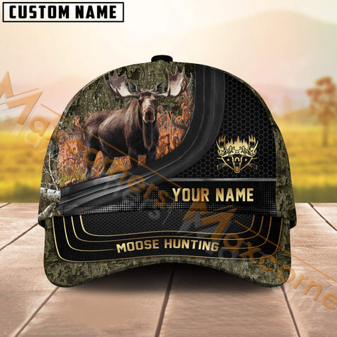 Maxcorners Camouflage Moose Hunting Hexagon Pattern Multicolor Personalized Name 3D Cap