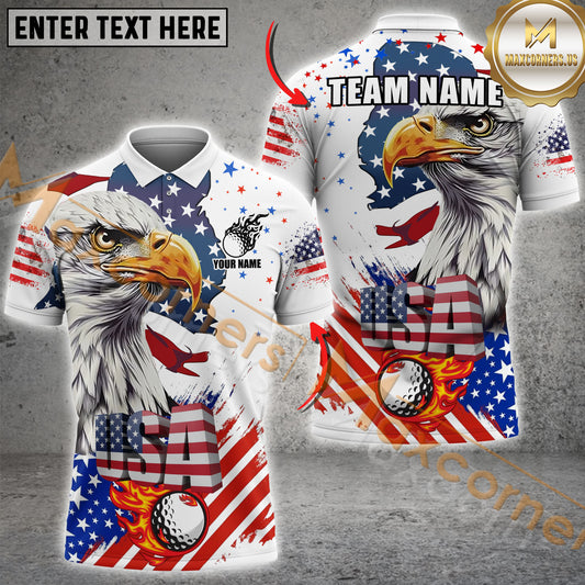 Maxcorners Golf Eagle US Flag Customized Name, Team Name 3D Shirt