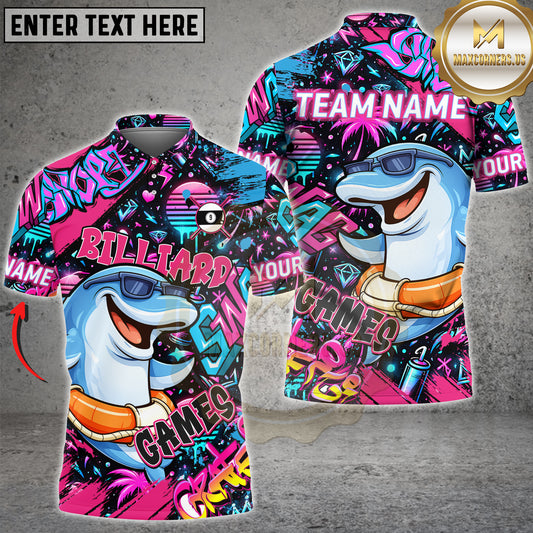Maxcorners Billiard Graffiti Cool Dolphin 9 Ball Character Personalized Name 3D Unisex Shirt