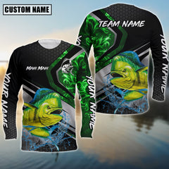 Maxcorners Mahi-Mahi Fishing Smoke Premium Personalized Name, Team Name 3D Long Sleeve Shirt (2 Colors)