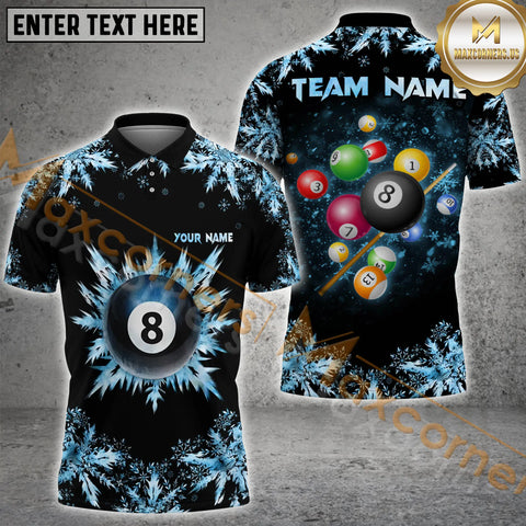 Maxcorners Billiards Ball Frozen Multicolor Options Personalized Name, Team Name 3D Polo Shirt (6 Colors)