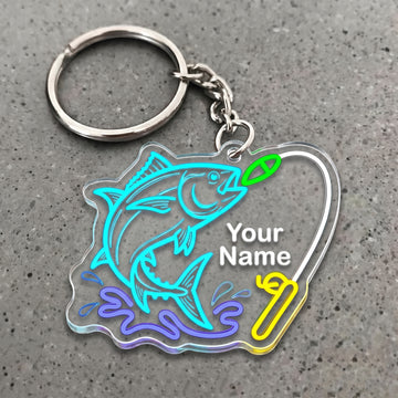 Maxcorners Tuna Fishing Neon Water Splash Personalized Name 3D Keychain And Ornament