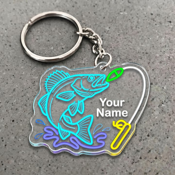 Maxcorners Walleye Fishing Neon Water Splash Personalized Name 3D Keychain And Ornament