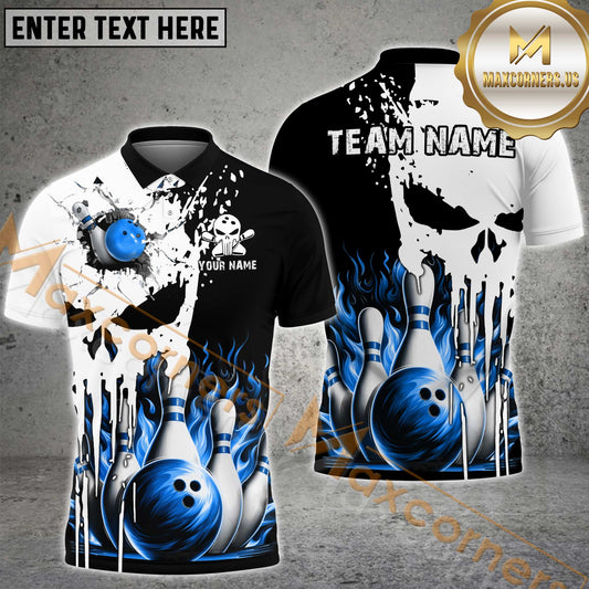 Maxcorners Punished Skull Flame Bowling Jersey Multicolor Options Personalized Name, Team Name 3D Shirt