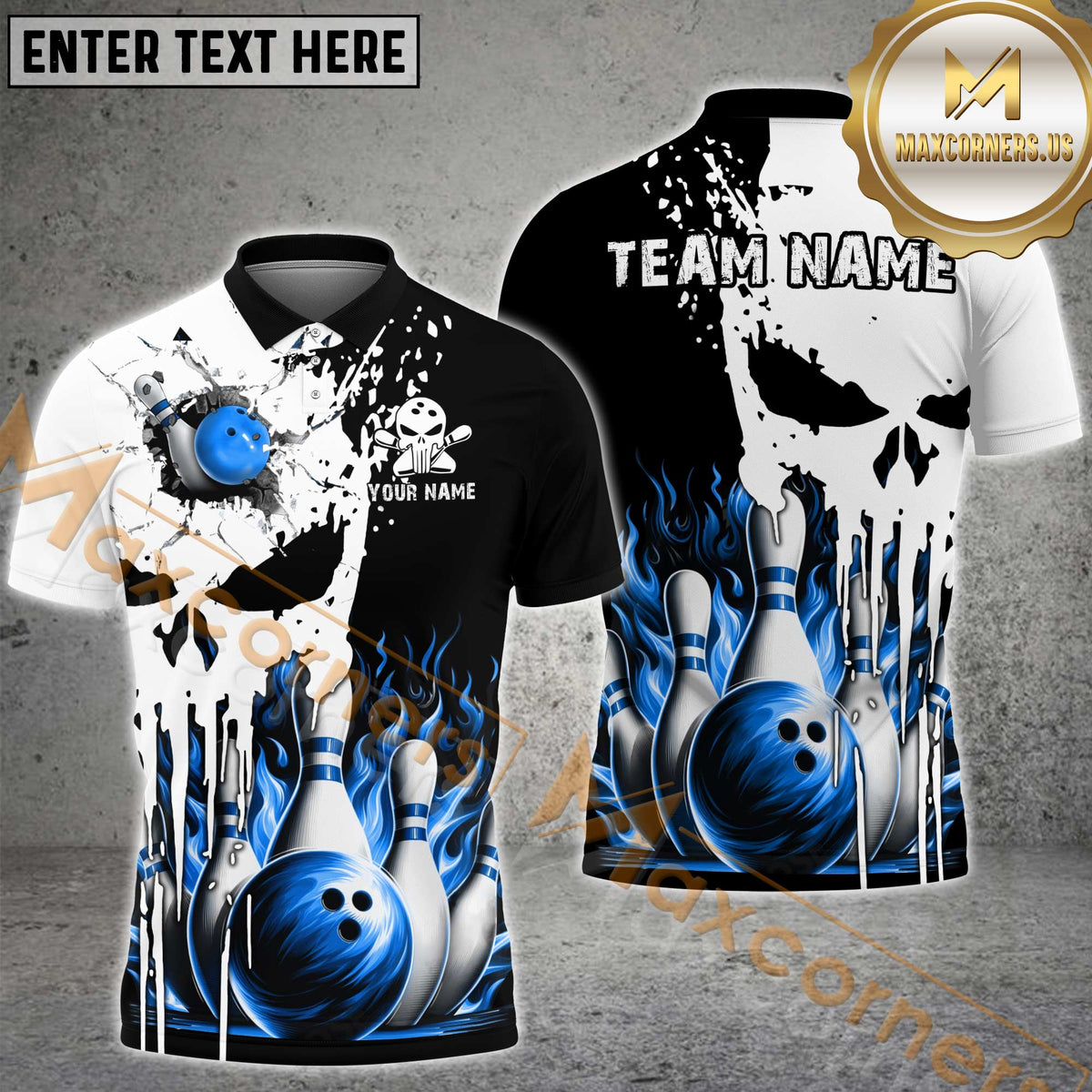 Maxcorners Punished Skull Flame Bowling Jersey Multicolor Options Personalized Name, Team Name 3D Shirt